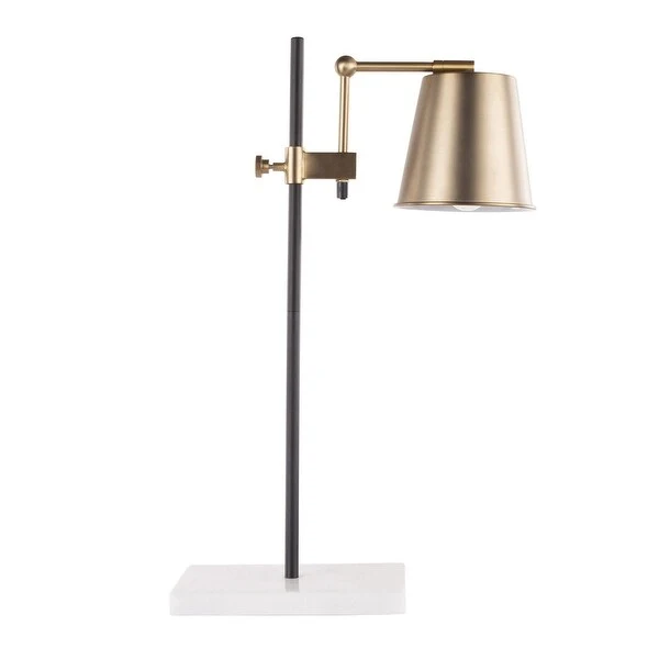 Lumisource Industrial Table Lamp in White Marble and Antique Brass - 13.25