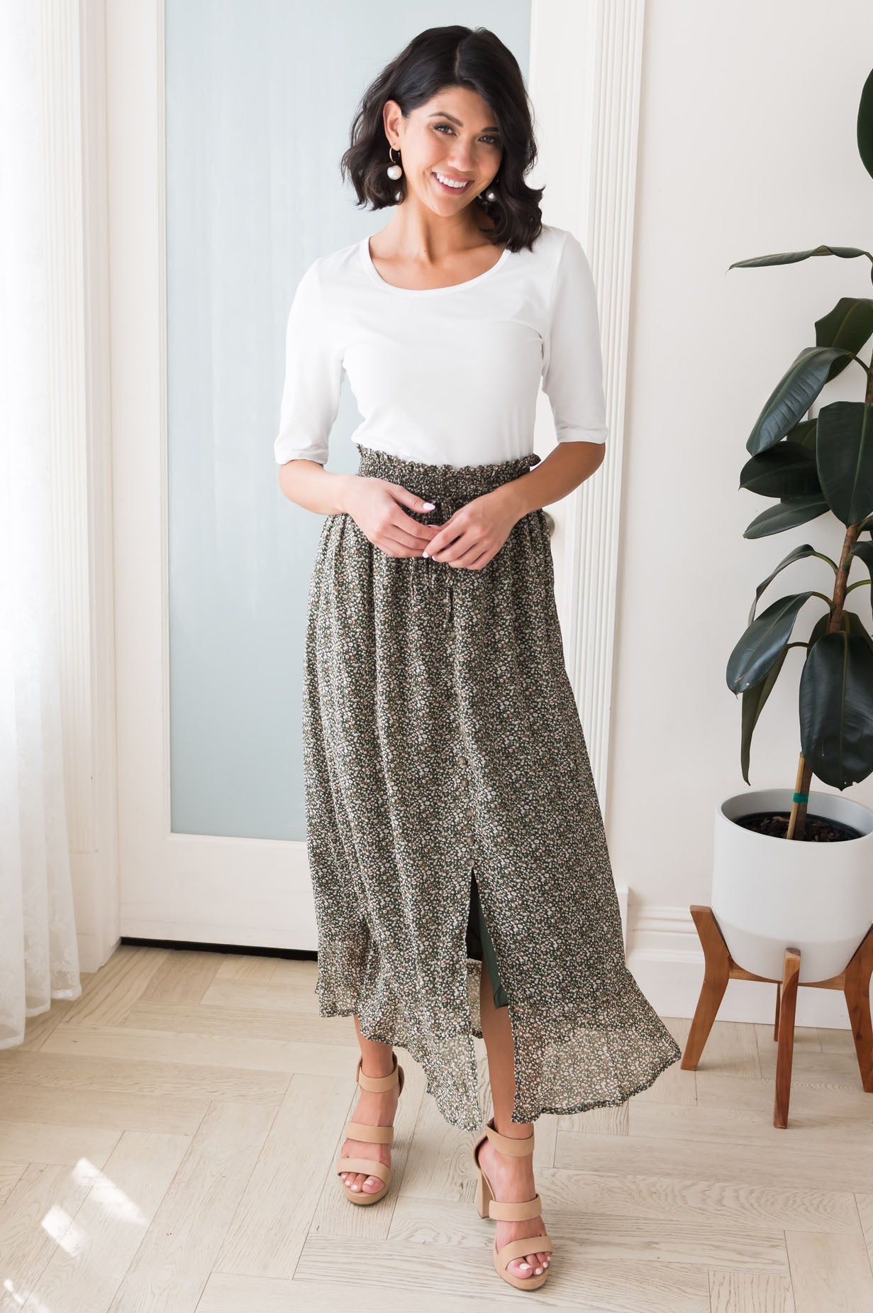 Fall Breeze Modest Button Skirt