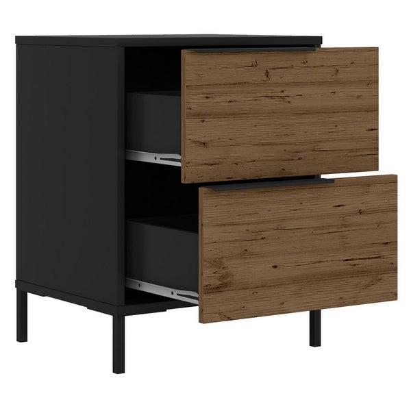 Wood and Metal Office Accent Storage Cabinet with 2 Drawers - - 37316413