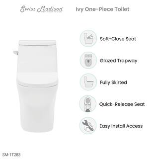 Swiss Madison Ivy One-Piece 1.28 GPF Toilet Single Flush Elongated Toilet in Glossy White Seat Included SM-1T283