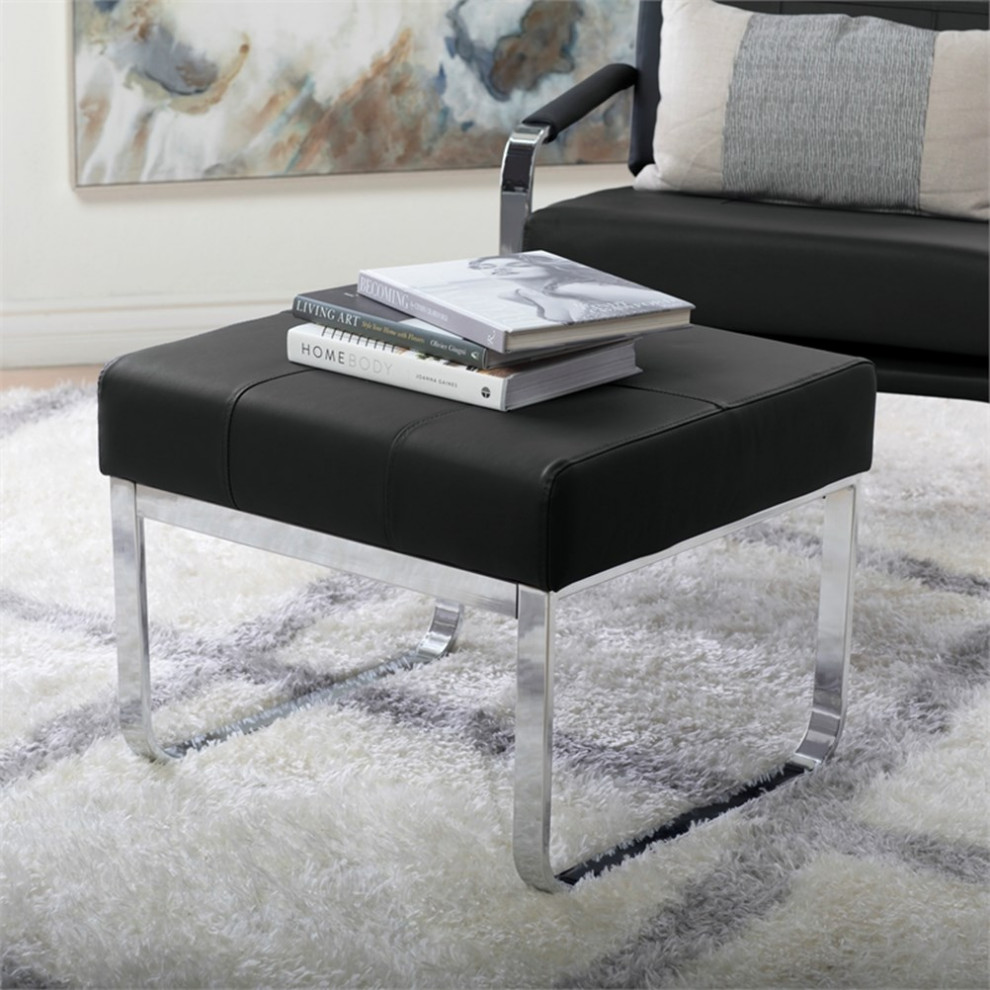 Studio Designs Home ure Blended Leather Ottoman in Black   Contemporary   Footstools And Ottomans   by Homesquare  Houzz