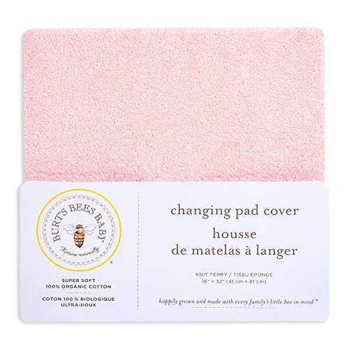 Burt's Bees Baby - Changing Pad Cover， Super Absorbent Terrycloth Knit， 100% Organic Cotton Liner for Standard 16 x 32 Inch Mats (Blossom Pink)