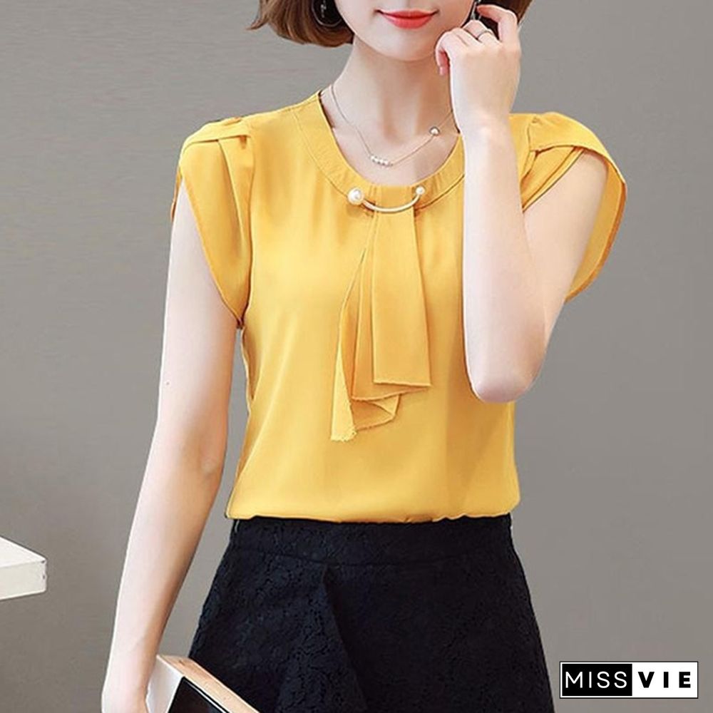 Chiffon Blouse Shirt For Women Tops Short Sleeve Shirt Women Ladies Office Blouses