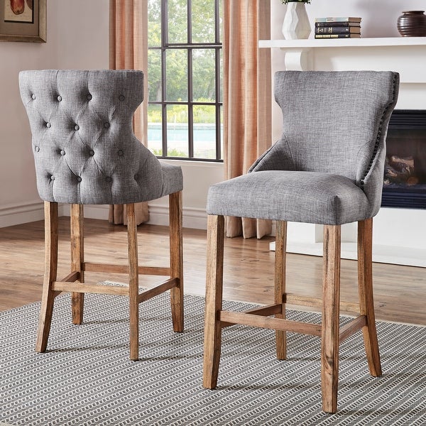 Lianna Nailhead Trim Linen Upholstered Stools (Set of 2) by iNSPIRE Q Artisan