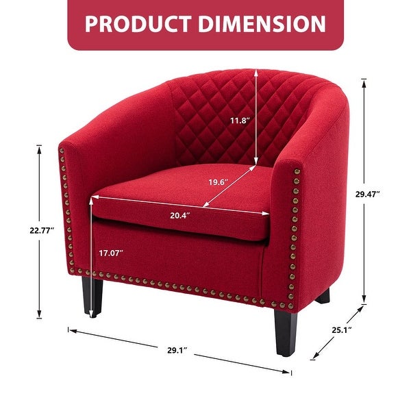 Modern Accent Barrel Chair Leisure Chair with Nailheads and Solid Wood Legs