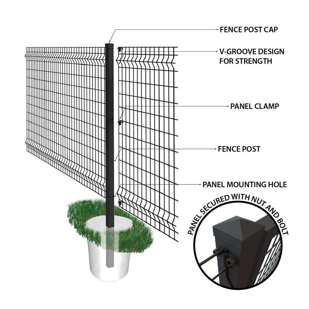 FORGERIGHT 86 in. x 5 ft. H Deco Grid Black Steel Fence Post with Cap 868028