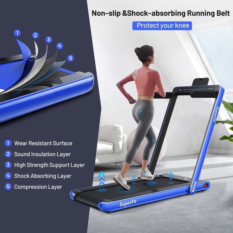 2 in 1 Folding Treadmill, 2.25HP Under Desk Electric Treadmill, Portable Walking Running Machine with Dual Display & Smart App Control