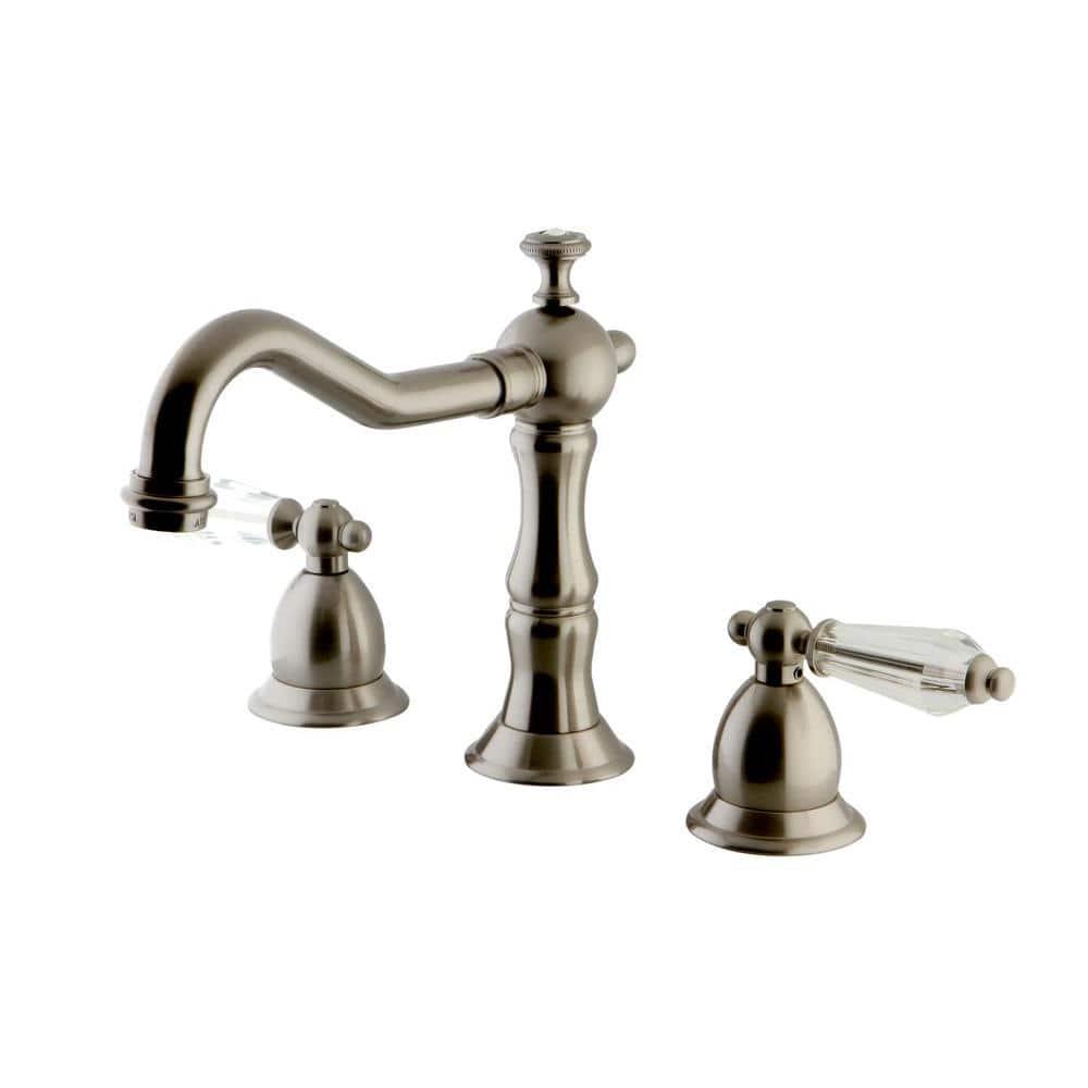 Kingston Brass Transitional Crystal 8 in Widespread 2Handle HighArc Bathroom Faucet in Brushed Nickel