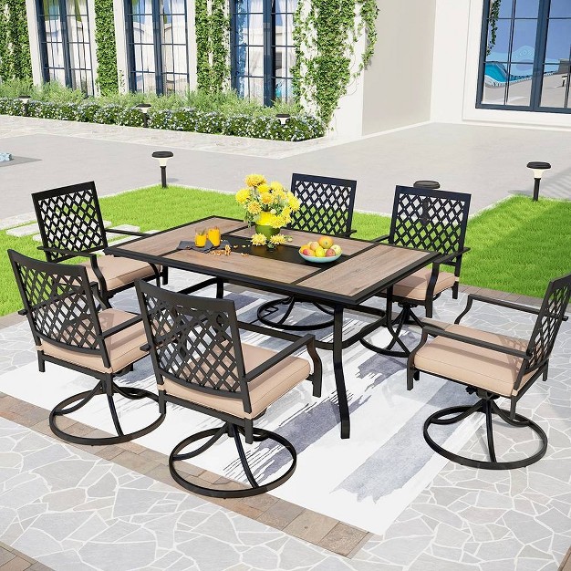 7pc Metal Patio Dining Set With Rectangular Table amp 6 Swivel Chairs Captiva Designs