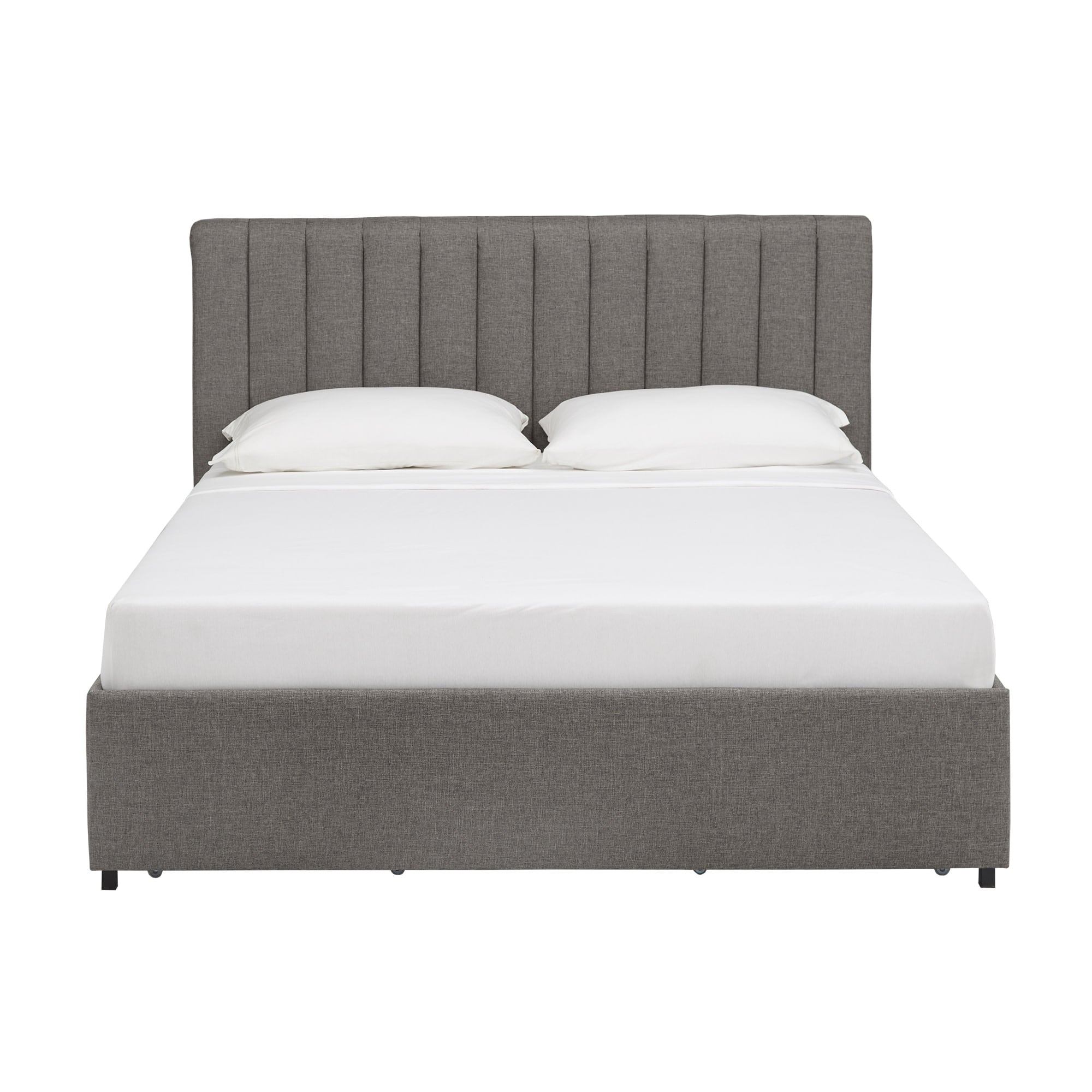 Weston Home Gaylen Channel Upholstered Linen Storage Platform Bed, Queen, Grey