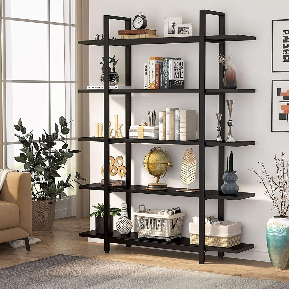 Tribesigns 5 Tier Industrial Large Open Bookcase Bookshelf