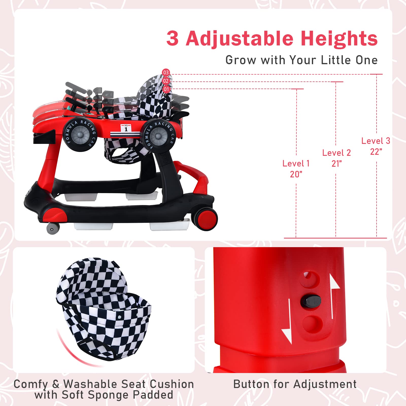 Foldable Activity Walker w/ Adjustable Height & Speed | 4-in-1 Baby Walker