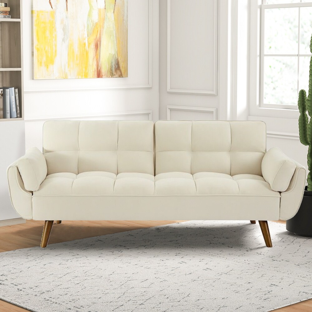 75.39 IN. Futon Sofa Bed  Convertible Upholstered Couch Sleeper with Reclining Sleeper Split Tufted Back