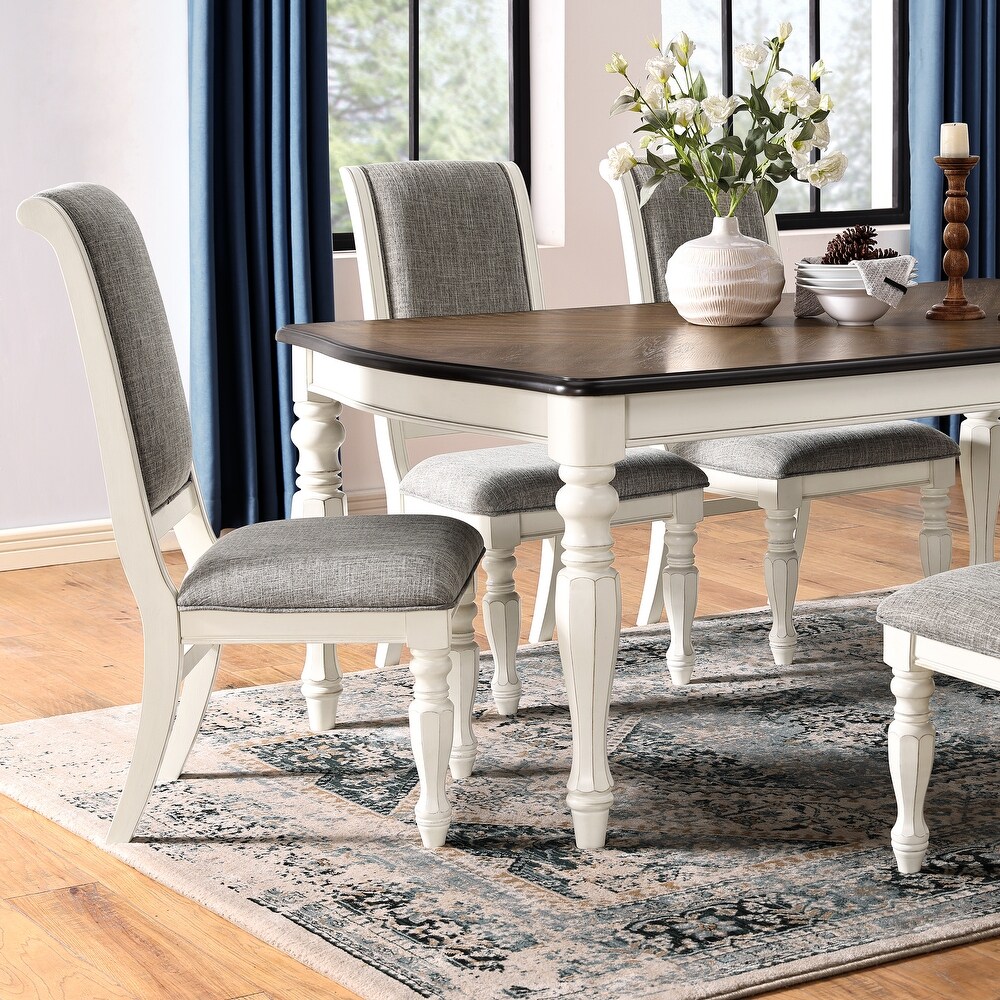 Roundhill Furniture Belleza French Country 7 Piece Dining Set in Antique White and Weathered Oak Finish