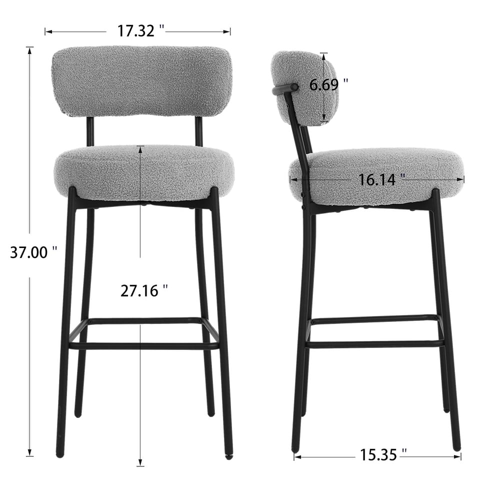 Teddy Chair with Iron Frame Bar Stools Upholstered Velvet (Set of 2)