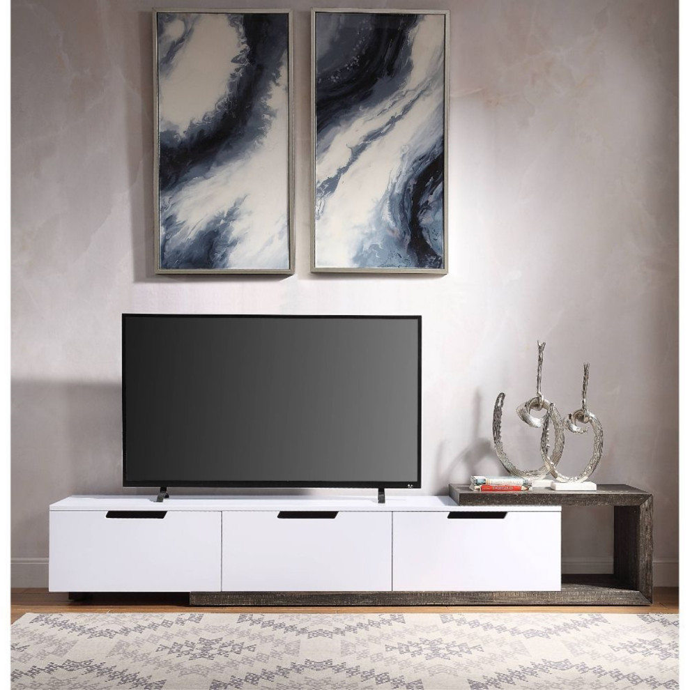 Ergode Tv Stand White High Gloss  ampRustic Oak   Transitional   Entertainment Centers And Tv Stands   by VirVentures  Houzz