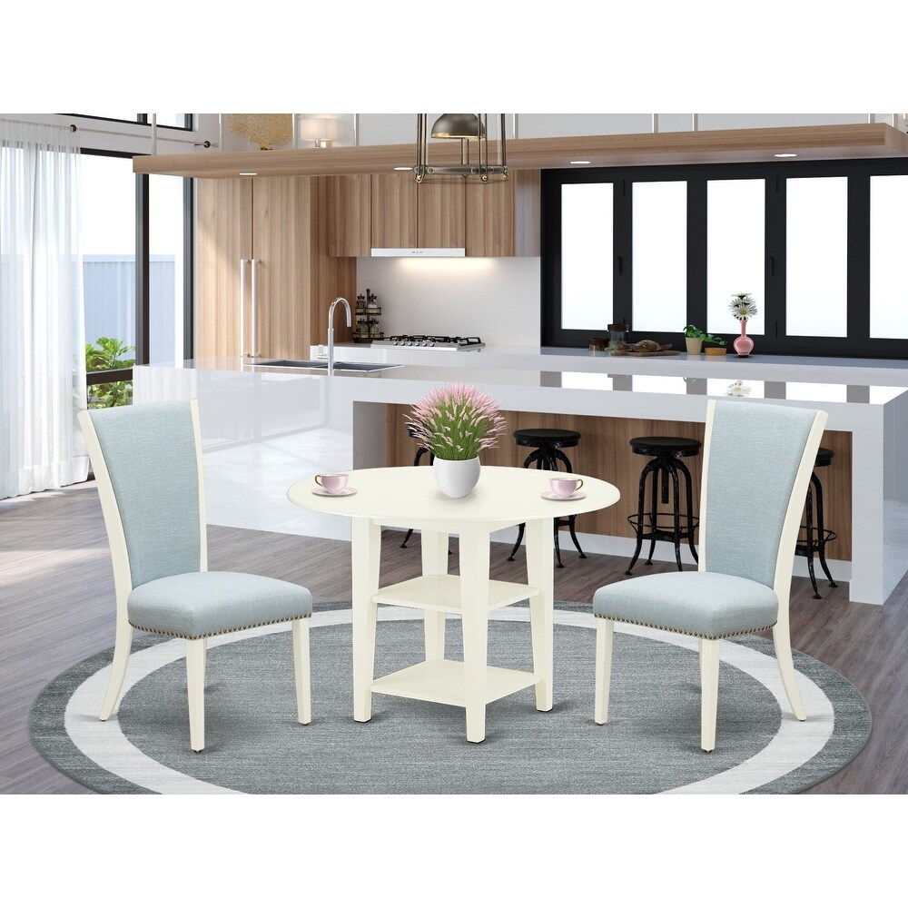 East West Furniture Kitchen Table Set  a Dining Table and Baby Blue Linen Fabric Chairs  Linen White(Pieces Options)