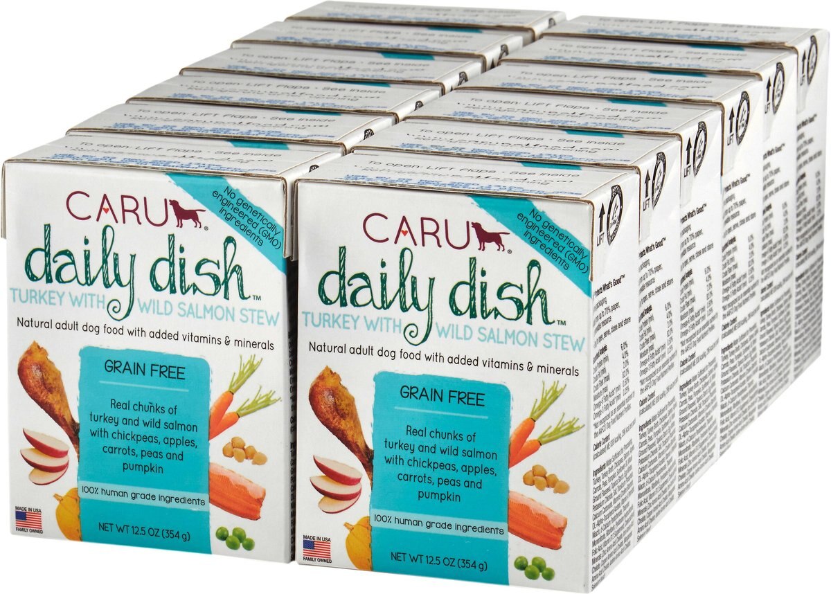 Caru Daily Dish Turkey with Wild Salmon Stew Grain-Free Wet Dog Food， 12.5-oz， case of 12