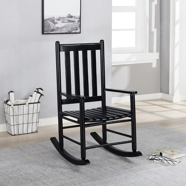 Simple Relax Wooden Rocking Chair With Slatted Backrest In Black