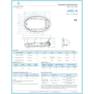 Aquatic Ariel III 72 in. x 41 in. Acrylic Reversible Drain Oval Drop-In Soaking Bathtub in White 826541916668