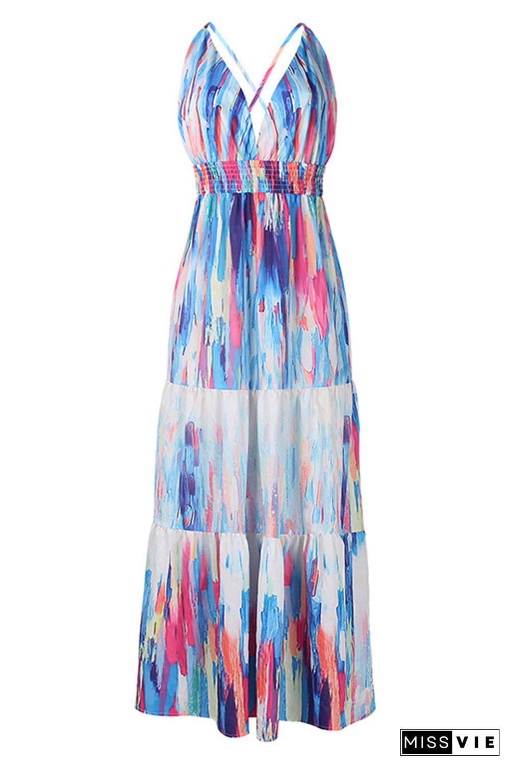 Printing V-neck Tie Dye Sling Dress Wholesale