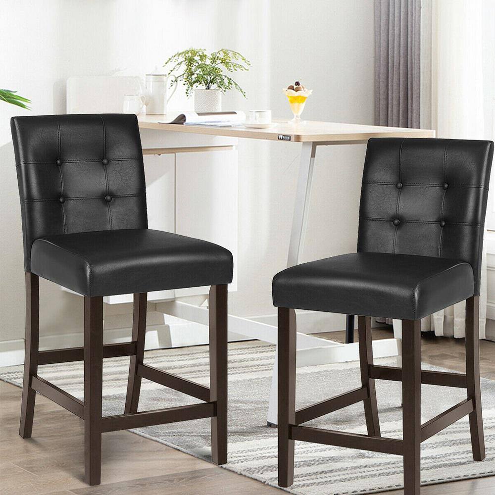 Gymax 39.5 in. Bar Stools High Back Counter Height Barstool Pub Chair Rubber Wood Black (Set of 2) GYM04737