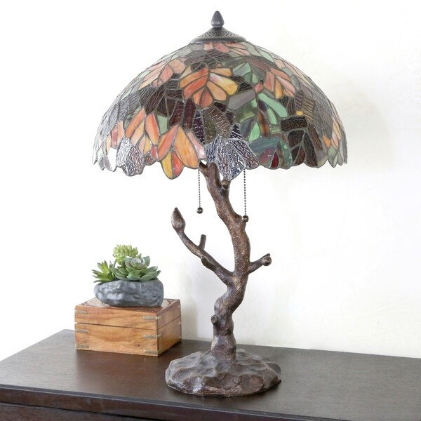 Copper Grove Eugenia Stained Glass 24.5-inch -style Lamp with Tree Trunk Base - 16