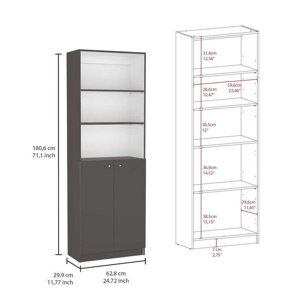 Kenyon Tall 5 Shelf Narrow and Cabinet Bookcase Set of 2