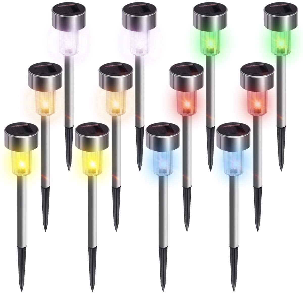 Gvieevol 12Pack 6Color Solar Garden Lights/Path Lights， Stainless Steel Led Pathway Landscape Lighting for Patio， Yard - Multi-Color