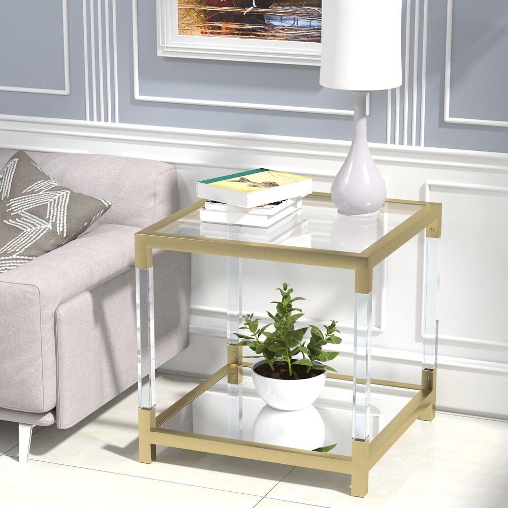 Gold Stainless Steel Coffee Table With acrylic Frame and Clear Glass Top