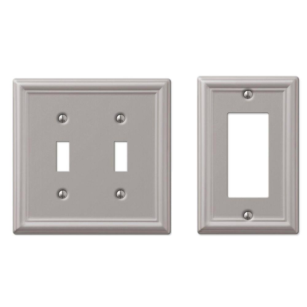 Hampton Bay Ascher 2 Gang Toggle and 1 Gang Rocker Steel Wall Plate Combo Pack - Brushed Nickel 149TTBNHB-RBNHB