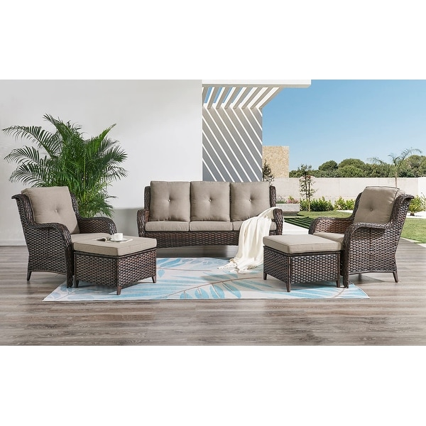 Pocassy 5Piece Patio Furniture Set with Ottomans