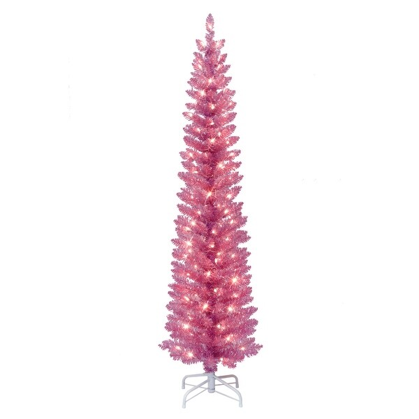 Puleo International 6 ft. PreLit Pink Tinsel Artificial Tree