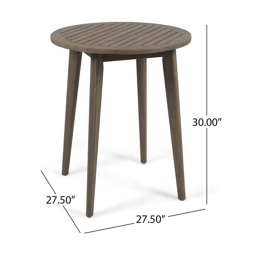 Noble House Stamford Gray Round Wood Outdoor Bistro Table