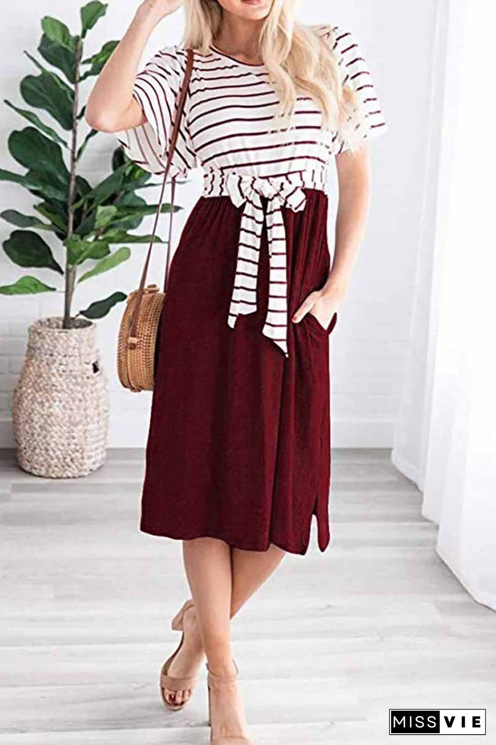 O Neck False two-piece Knee Length Dress