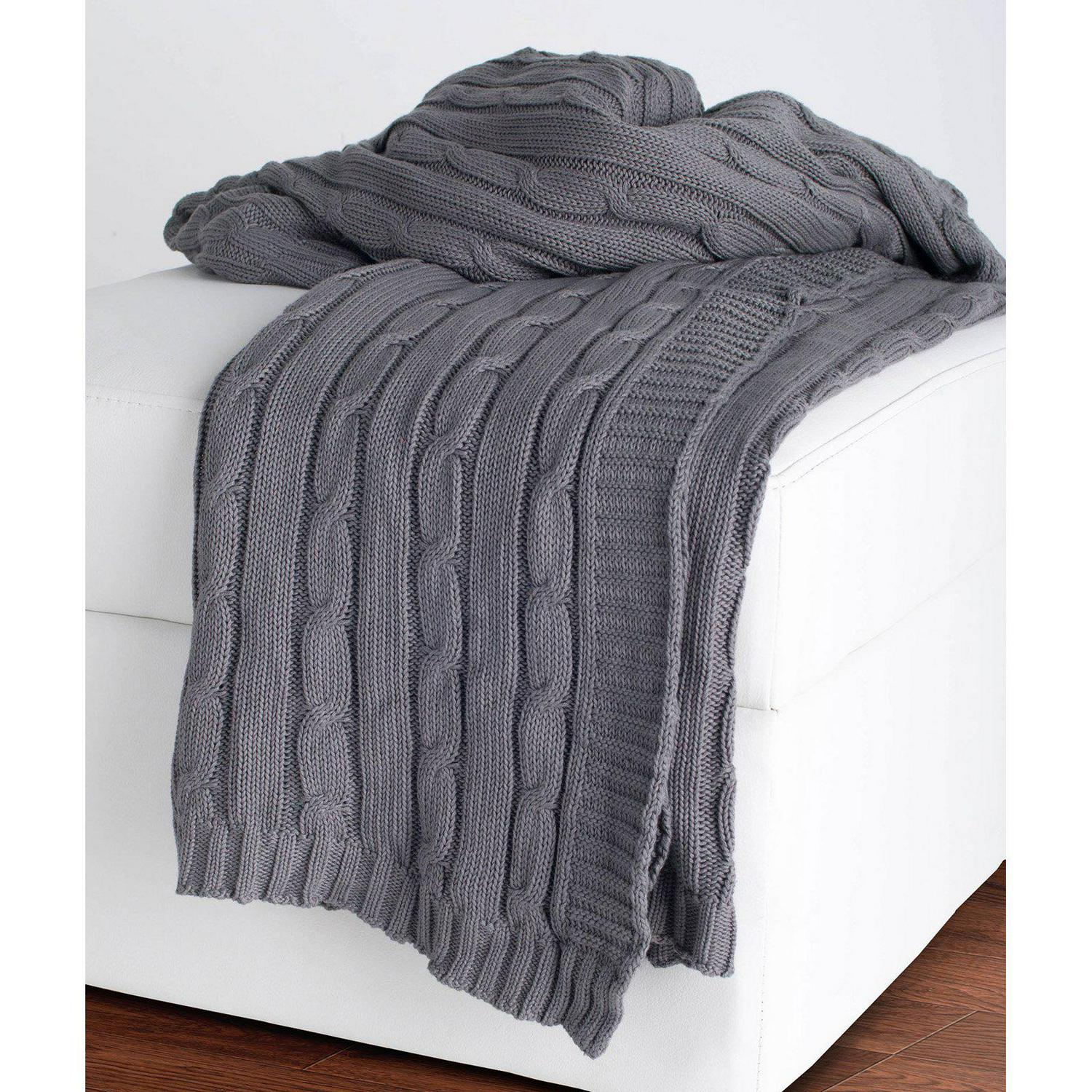 Rizzy Home Cable Knit Sweater Throw， 50 x 60 ， Light Gray