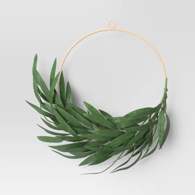 Faux Greenery Bamboo Wreath Ring Wall Sculpture Green