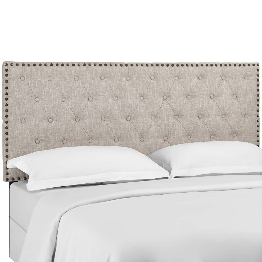 Beige Helena Tufted Twin Upholstered Linen Fabric Headboard   Transitional   Headboards   by Uber Bazaar  Houzz