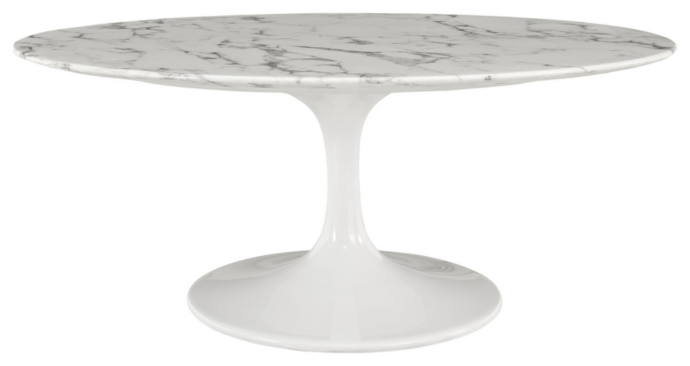 Lippa 42 quotOval Artificial Marble Coffee Table  White   Midcentury   Coffee Tables   by Furniture East Inc.  Houzz