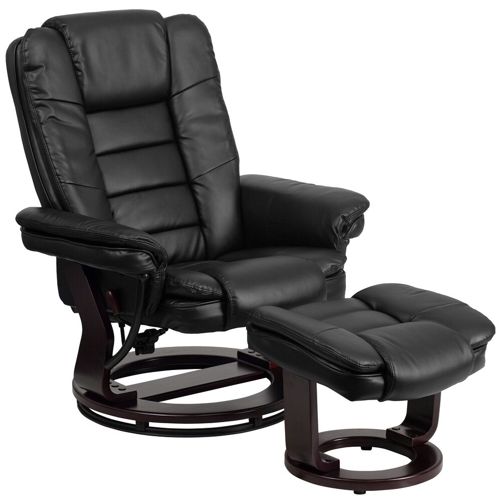 Contemporary LeatherSoft Recliner with Horizontal Stitching and Ottoman