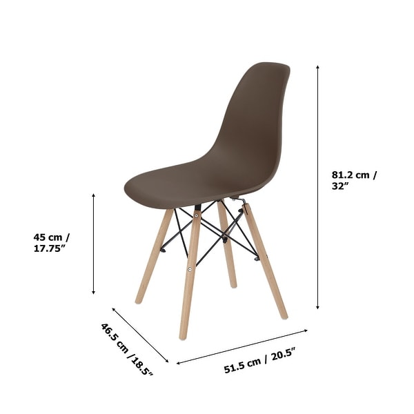 Allan Plastic Side Dining Chair with Wooden Legs Set of 2， Brown - 18.5