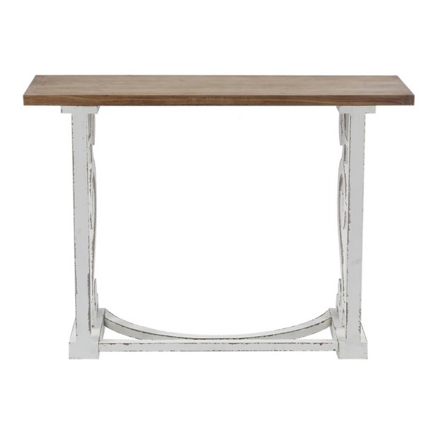 Luxenhome Vintage White And Natural Wood Console And Entry Table