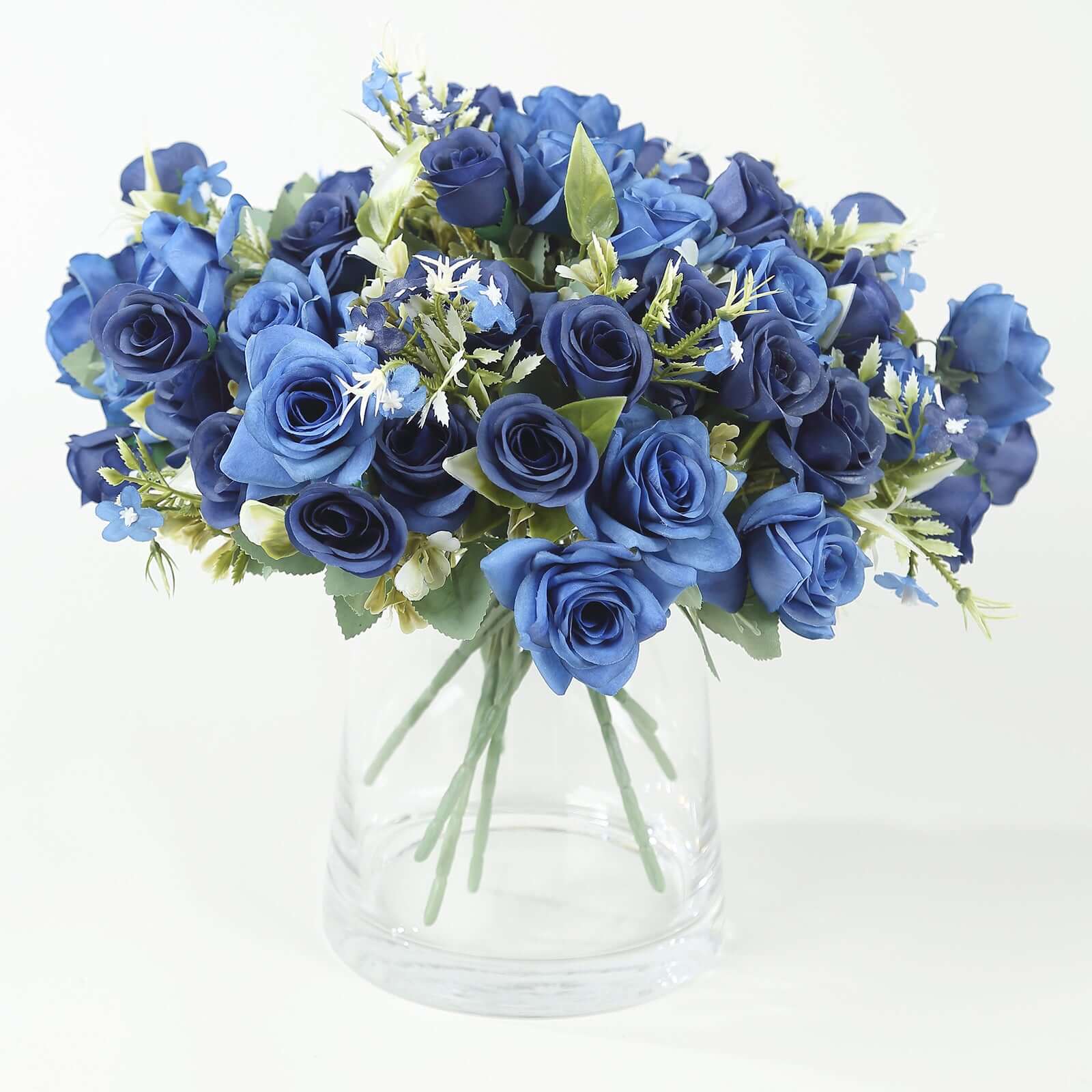 4 Bushes Navy Blue Real Touch Artificial Silk Rose Bridal Bouquet, Faux Flowers 12