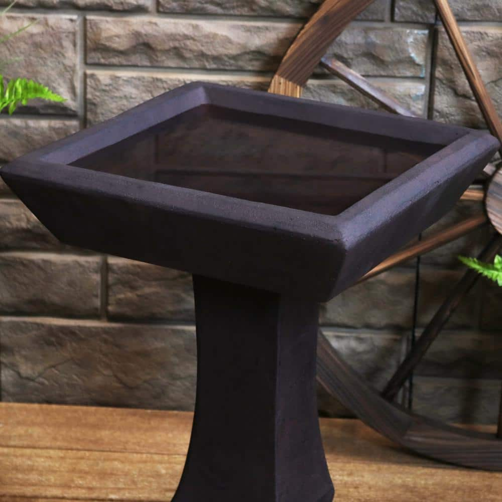 Sunnydaze Decor Simply Square Modern Reinforced Concrete Bird Bath 23 in. H FWD-457