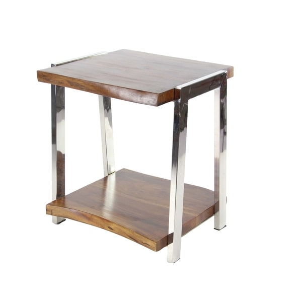 Studio 350 Natural/Silver-tone Wood/Stainless Steel Side Table