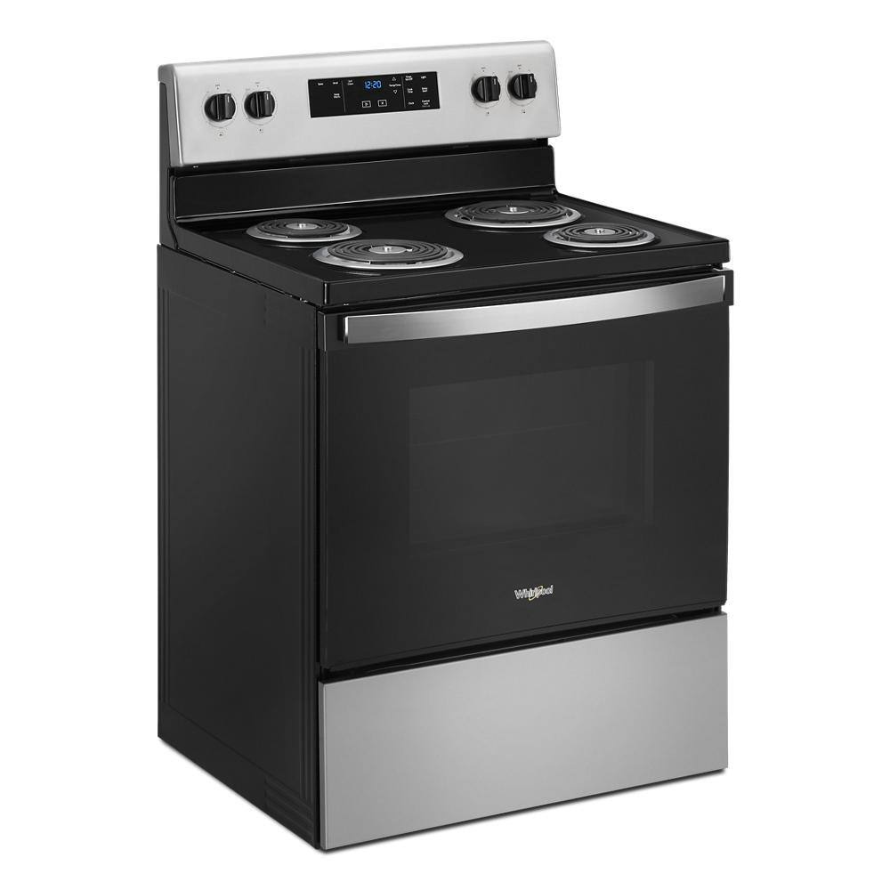 Whirlpool 30 in. 4.8 cu. ft. 4-Burner Electric Range with Self-Cleaning in Stainless Steel with Storage Drawer WFC315S0JS