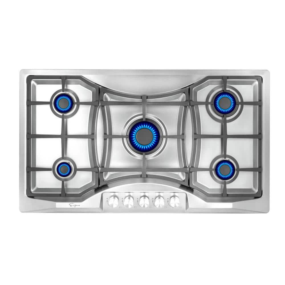 Empava Builtin 36 in Gas Cooktop in Stainless Steel 5 Sealed Burners Cook Tops