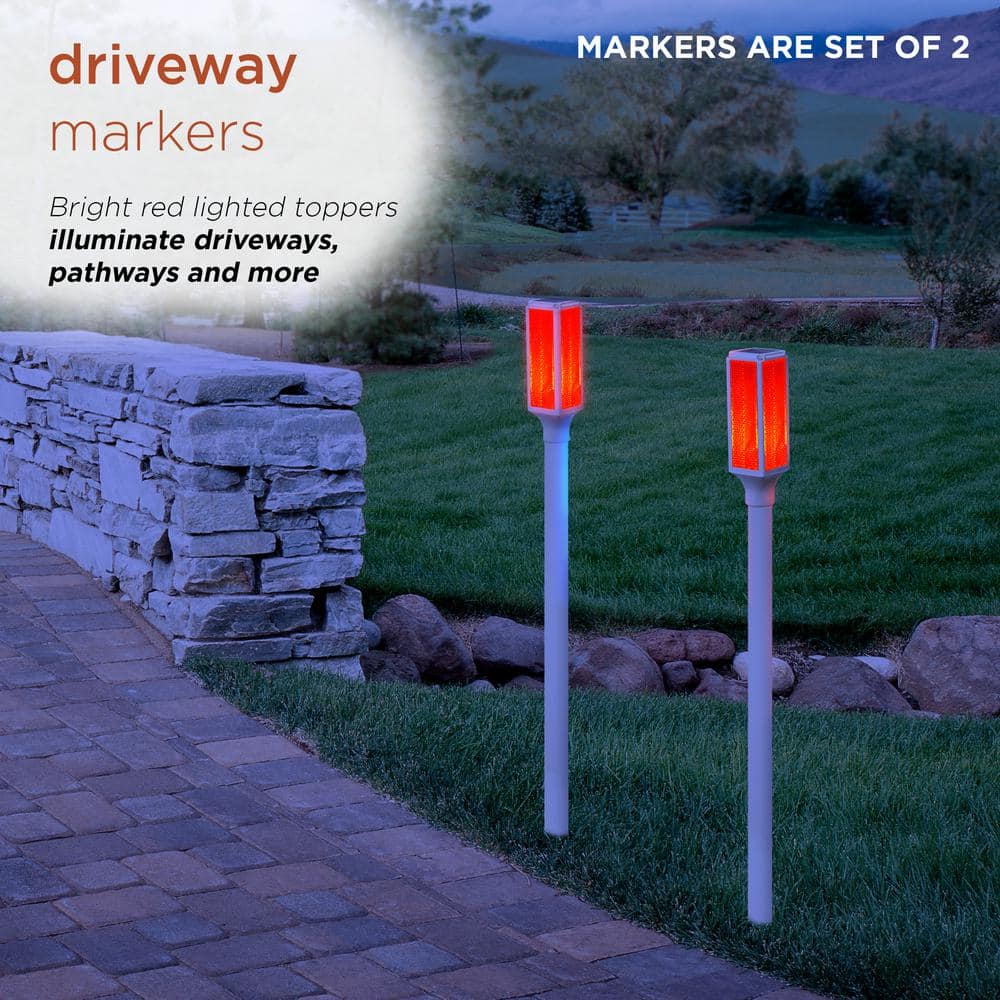 Alpine Corporation 43 in. Tall Outdoor Solar Powered Driveway Markers with Red LED Lights (Set of 2) SLC104SLR-RD-2