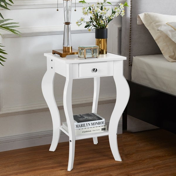 2-Tier End Table with Drawer and Shelf for Living Room Bedroom