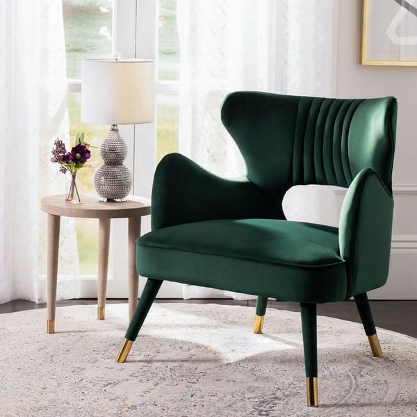 Blair Wingback Accent Chair Forest Green/Gold Safavieh   Midcentury   Armchairs And Accent Chairs   by HedgeApple  Houzz